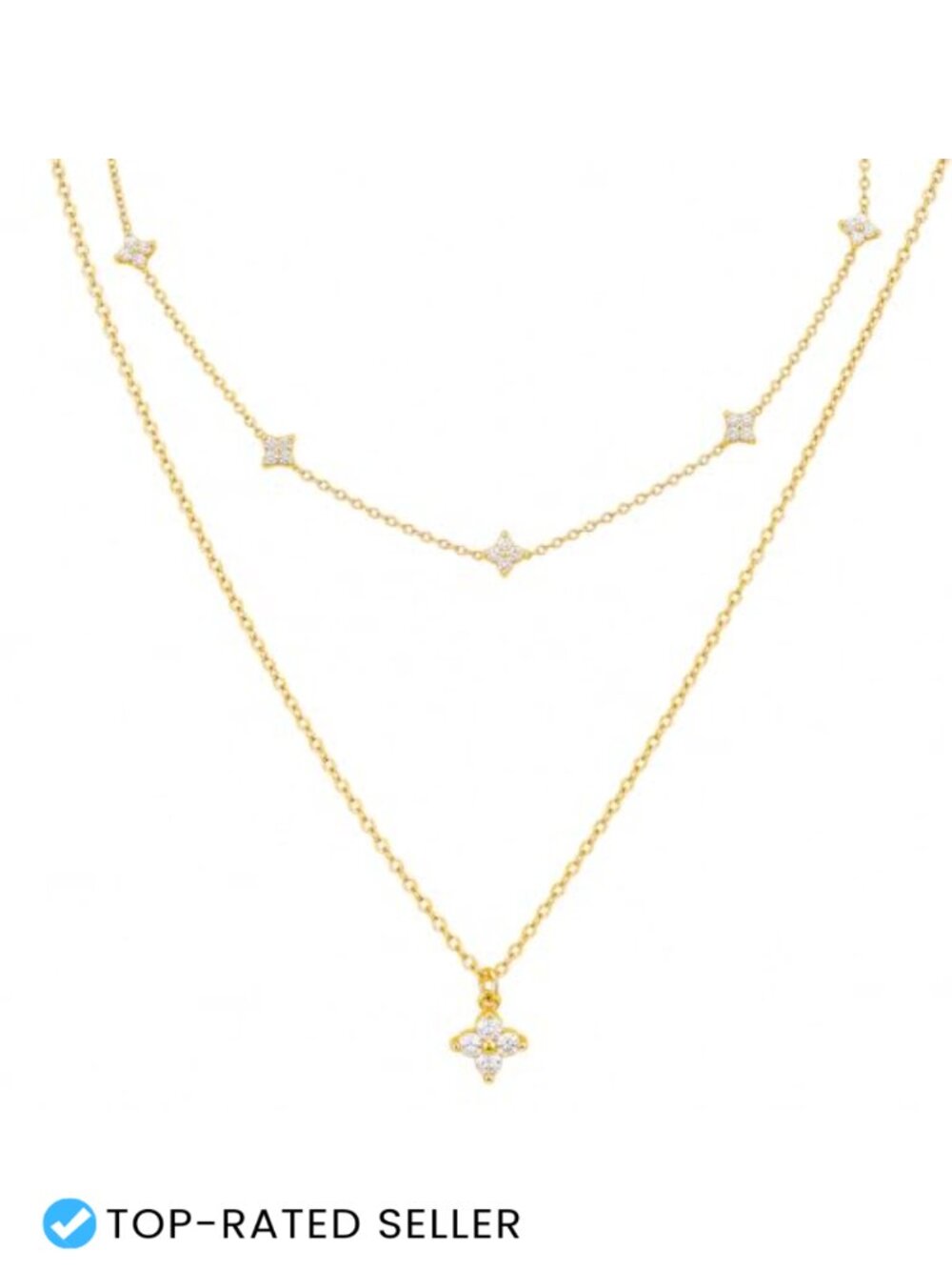 14K Gold Plated Layered Necklace Set Clover Initial Letter Stackable